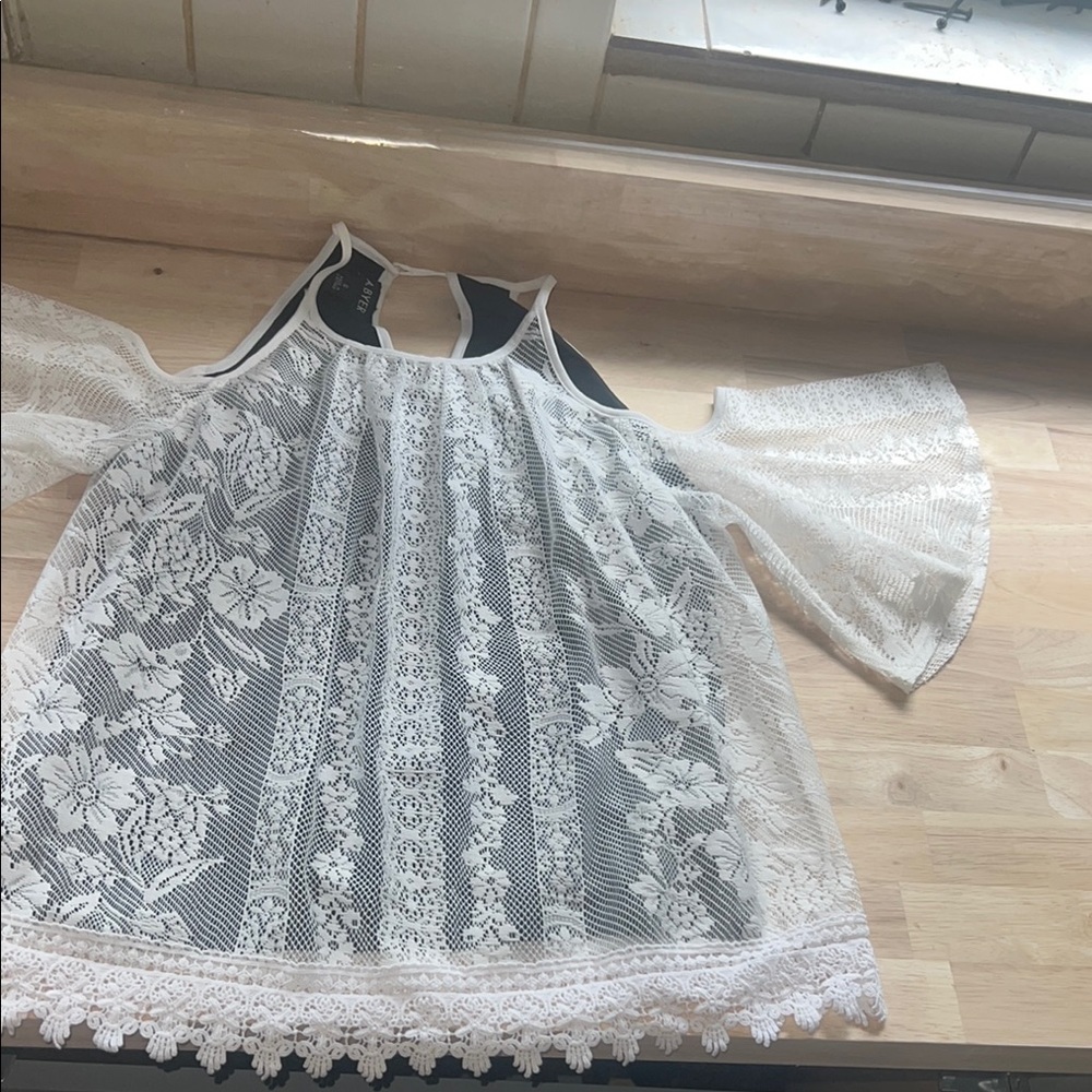 A. Byer Cream Babydoll Dress Sleeveless Halter